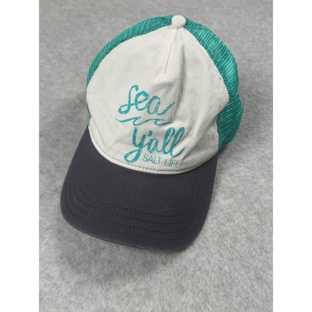 Salt Life Sea Y'all Authentic Trucker Hat Snapback Mesh Cap White Teal Fish